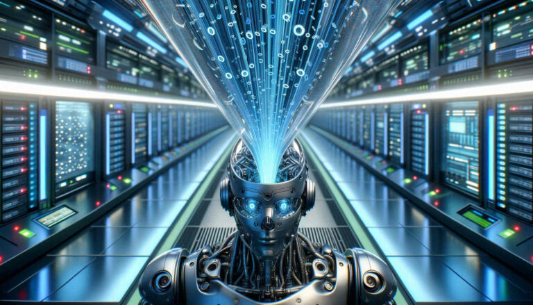 KI-generiertes Symbolbild, wie einem Roboter Daten eingetrichtert werden
