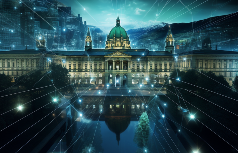 KI-generiertes Symbolbild für ein Parlament im Cyberspace