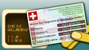Nachgestellte physische E-ID, welche zur Altersverifikation genutzt wird. (Nachgestellt deshalb, weil es die E-ID ja eben nicht physisch gibt.)